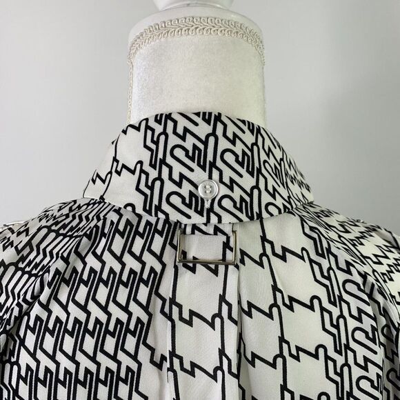 Kenzo Paris Silk Shirt Sz 36 XS Black White Geometric Print Open Long Sleeve - Picture 9 of 11